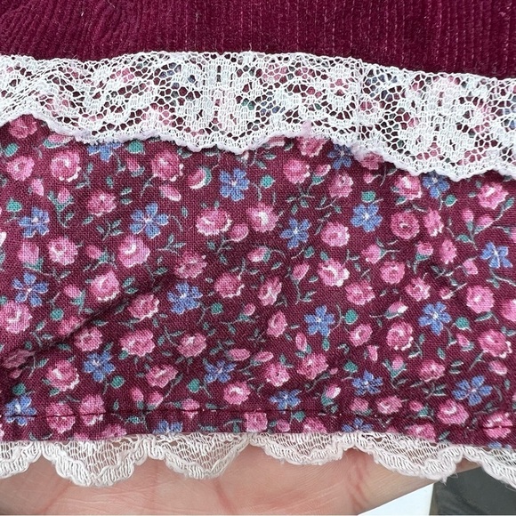 VTG Prairie Skirt Gunne Sax Style Corduroy Calico Ditzy Floral Lace 6X USA 70s - Picture 9 of 13